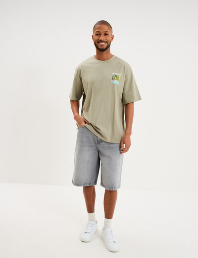 T-shirt manches courtes coton &eacute;pais vert kaki homme