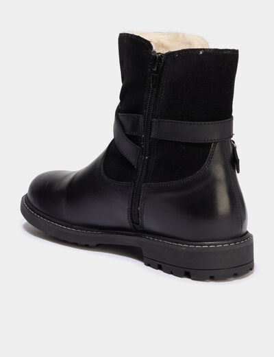 Boots fourr&eacute;es en cuir noir fille