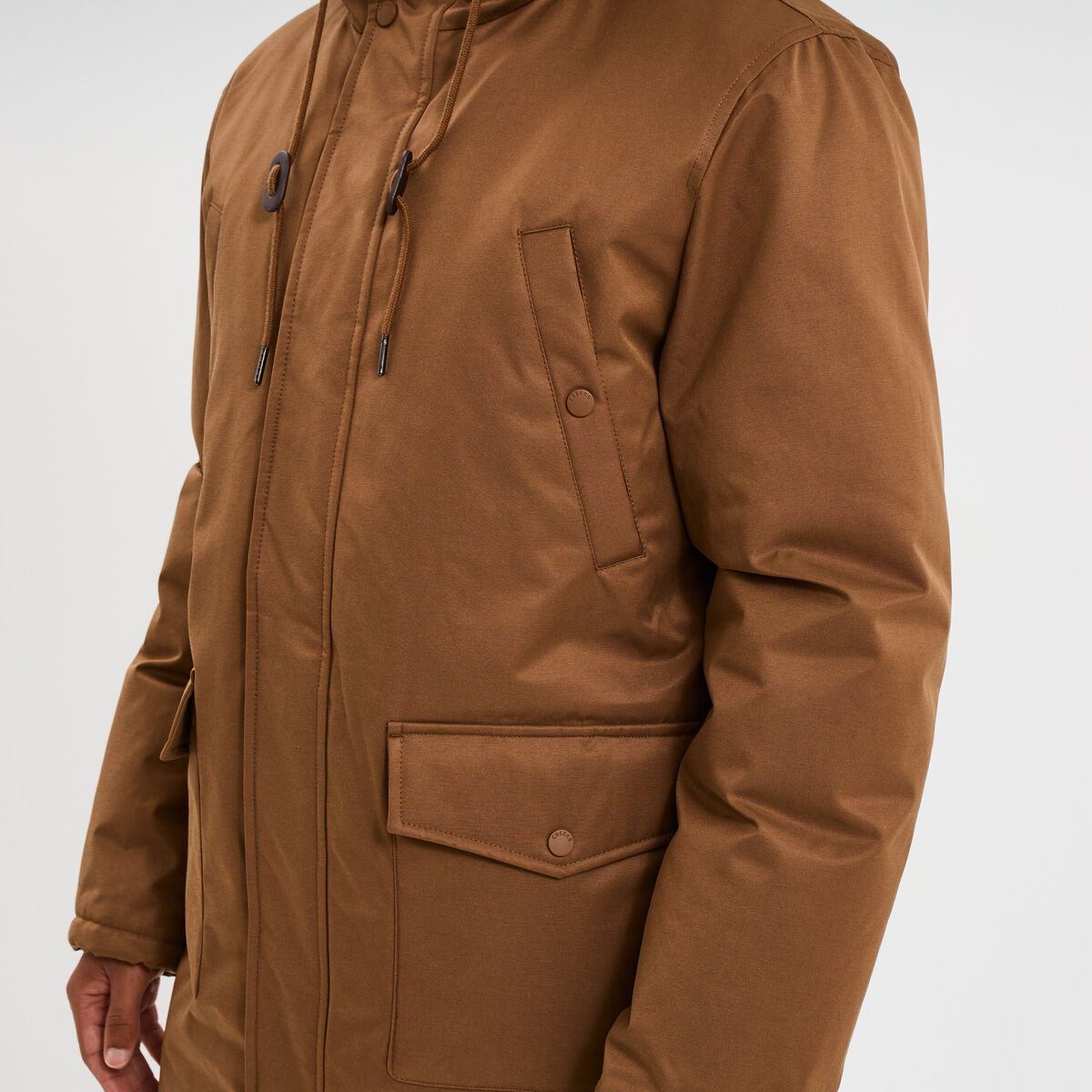 Parka mi-longue doubl&eacute;e &agrave; capuche marron homme
