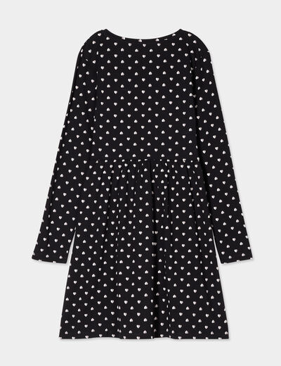 Robe trapèze manches longues coton noir fille