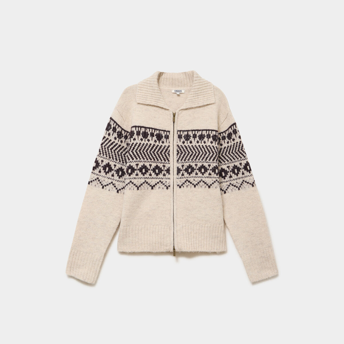 Gilet droit col &agrave; revers zipp&eacute; beige femme