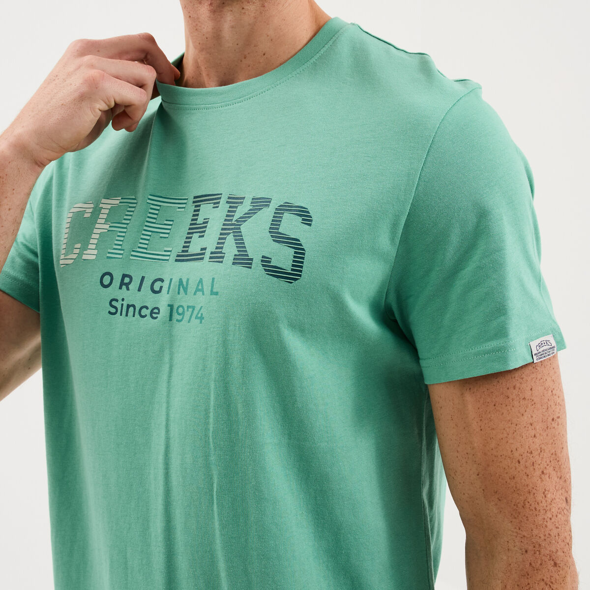 T-shirt col rond manches courtes coton vert menthe homme