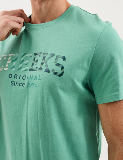 T-shirt col rond manches courtes coton vert menthe homme