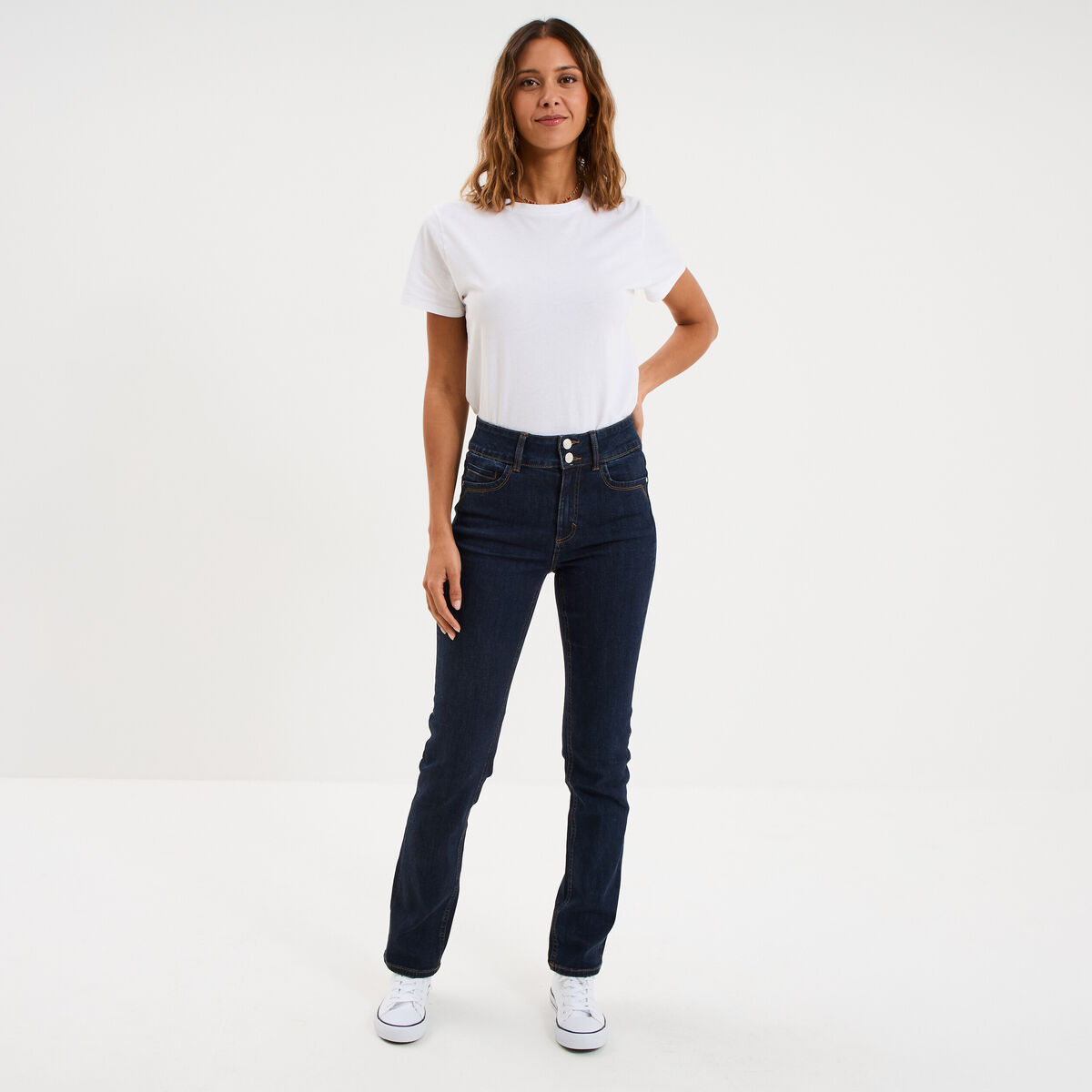 Jean denim droit en coton denim brut femme