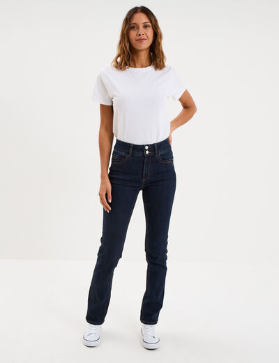 Jean denim droit en coton denim brut femme