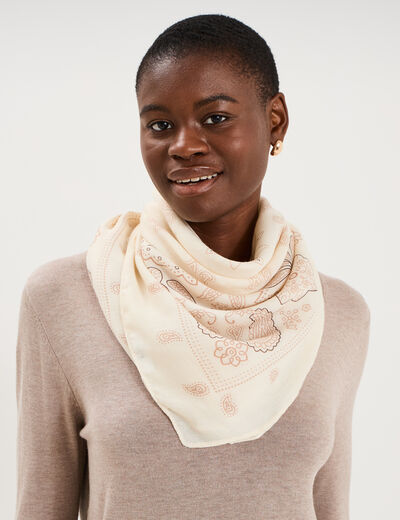 Foulard carr&eacute; ivoire femme