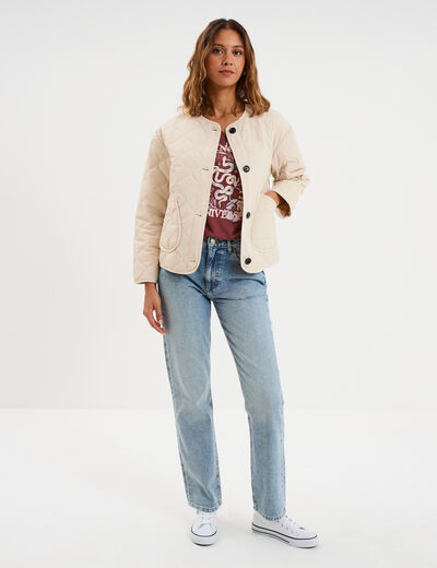 T-shirt coton col en V manches courtes bordeaux femme