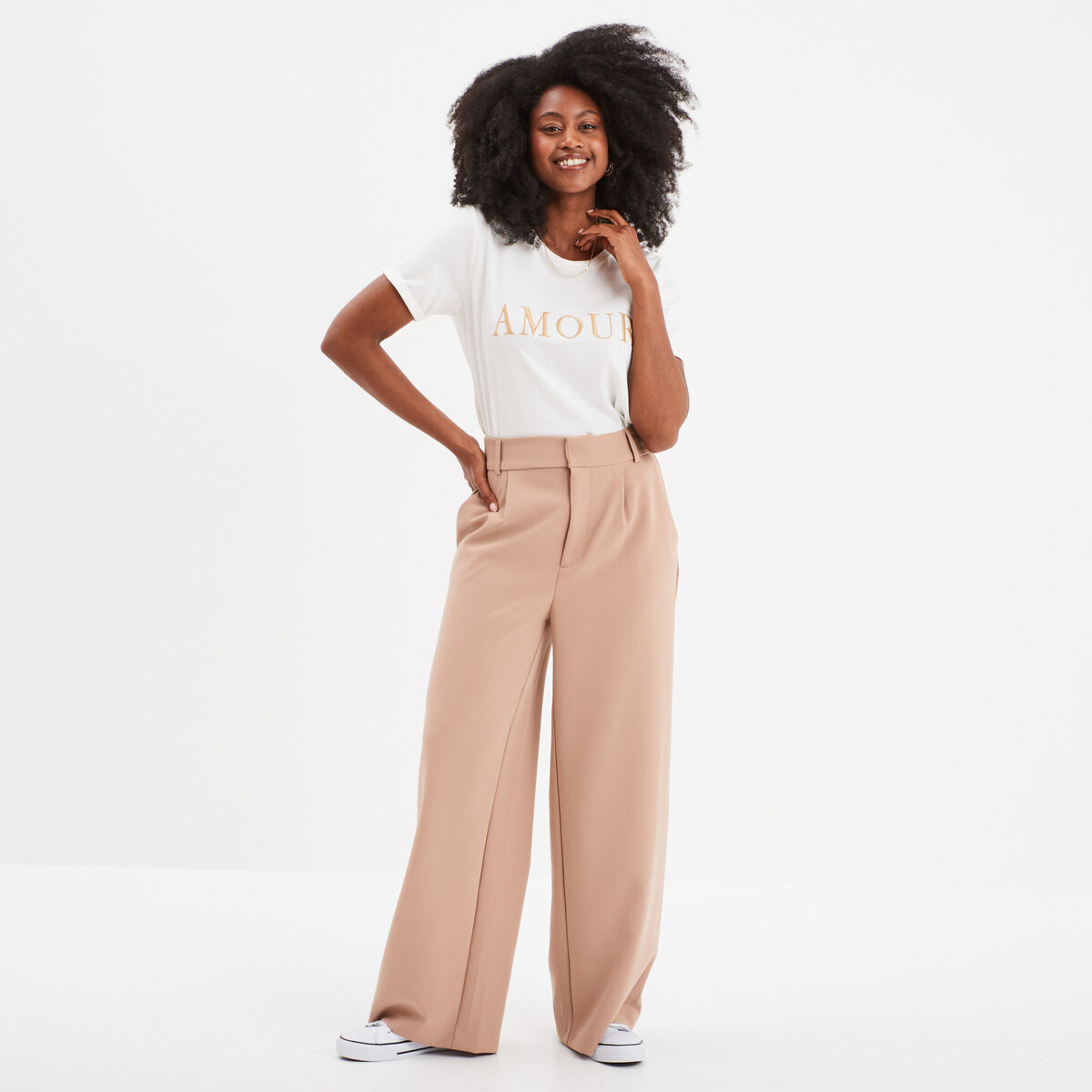 T-shirt brodé manches courtes coton blanc femme