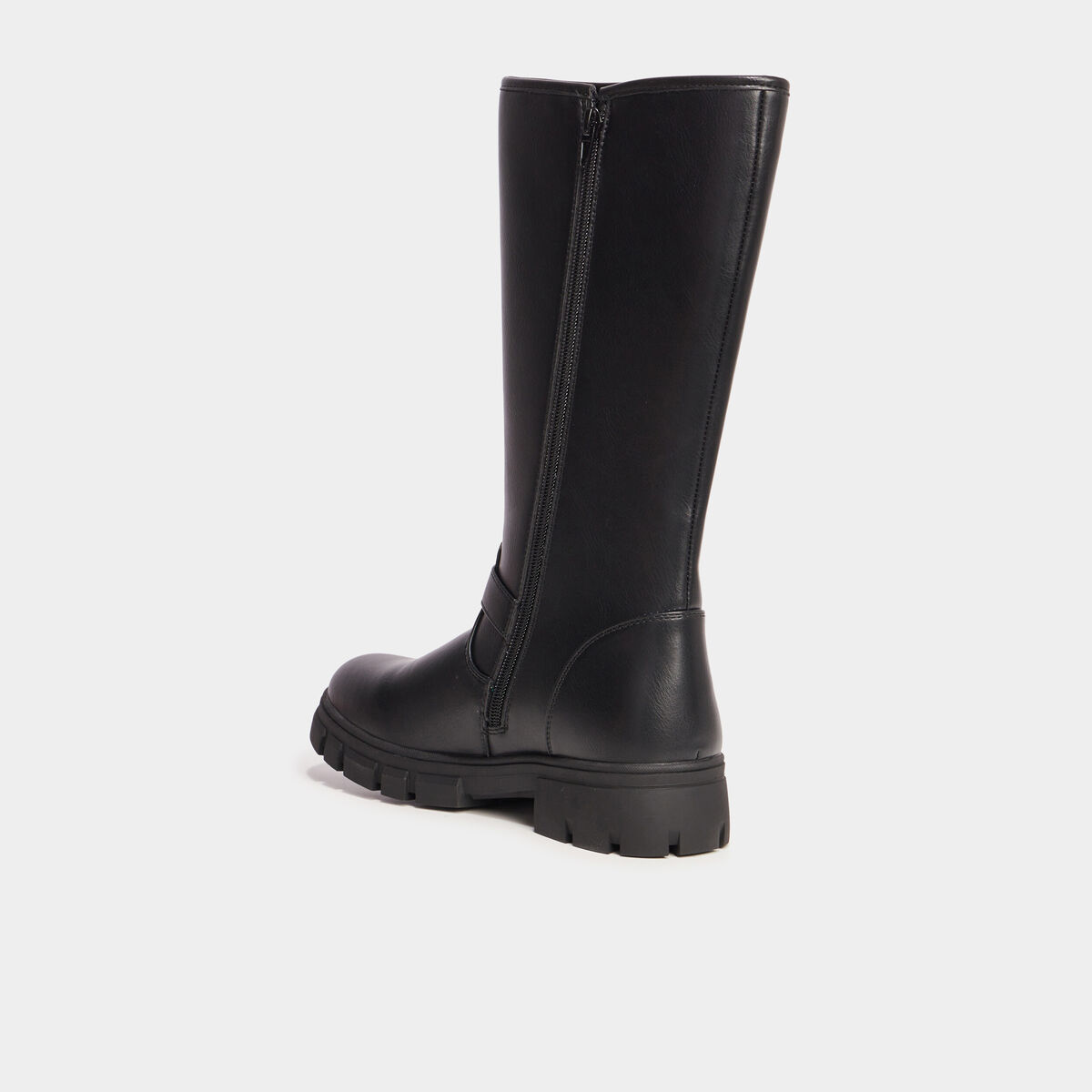 Bottes crantées à bout rond avec boucles noir fille