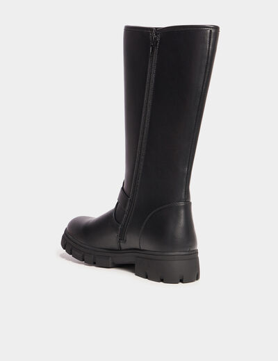 Bottes crantées à bout rond avec boucles noir fille
