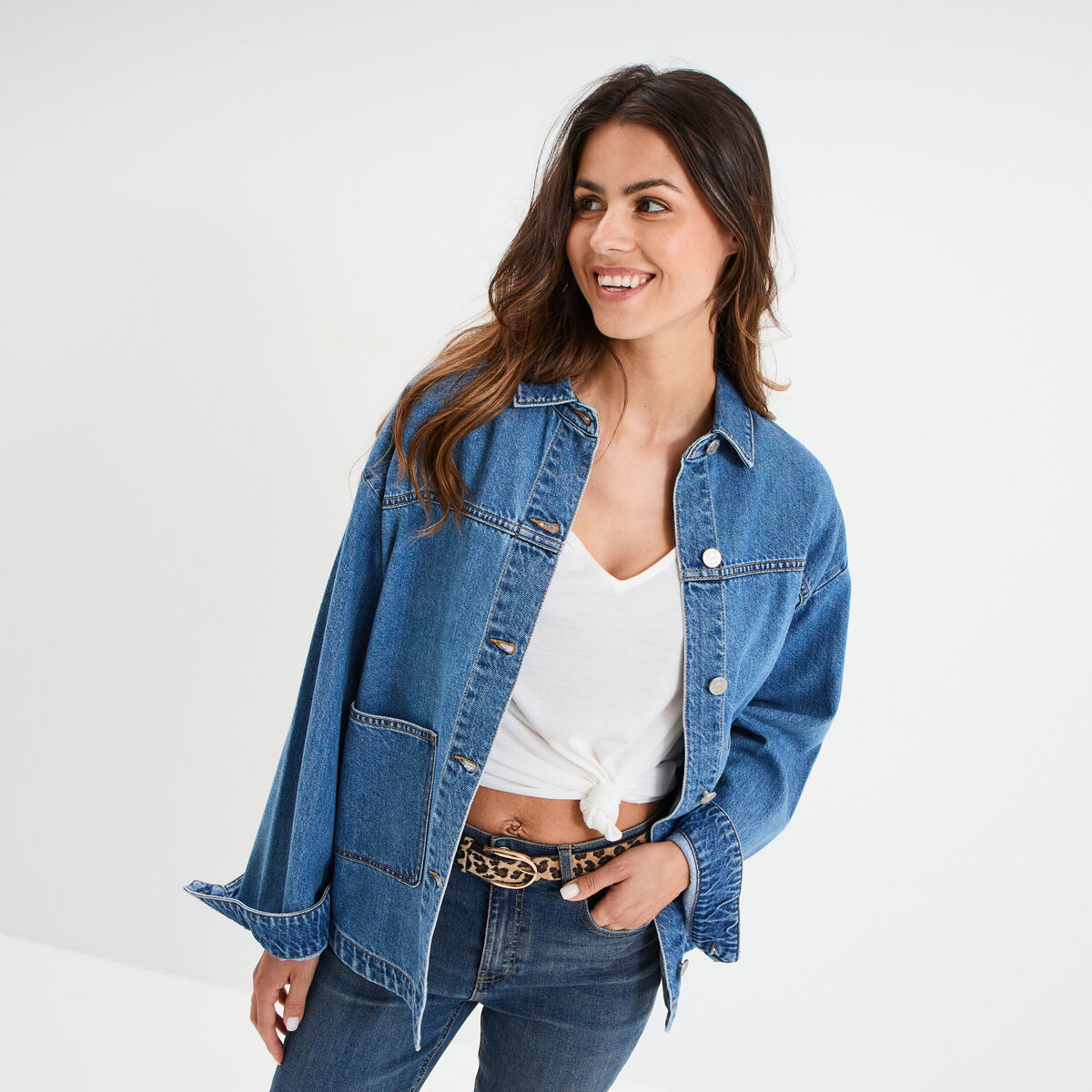 Veste surchemise oversize en jean coton denim stone femme