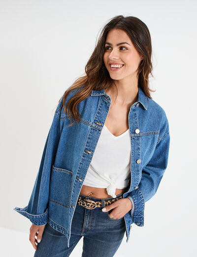 Veste surchemise oversize en jean coton denim stone femme