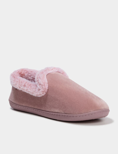 Chaussons fausse fourrure anti-d&eacute;rapants rose pastel femme