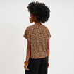 T-shirt gaufr&eacute; col rond manches courtes beige femme