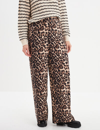 Pantalon large fluide taille élastiquée camel femme