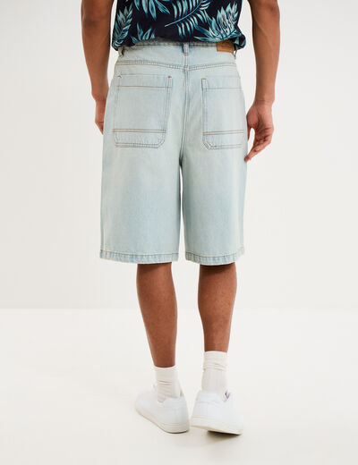 Short bermuda en jean large coton denim bleach homme