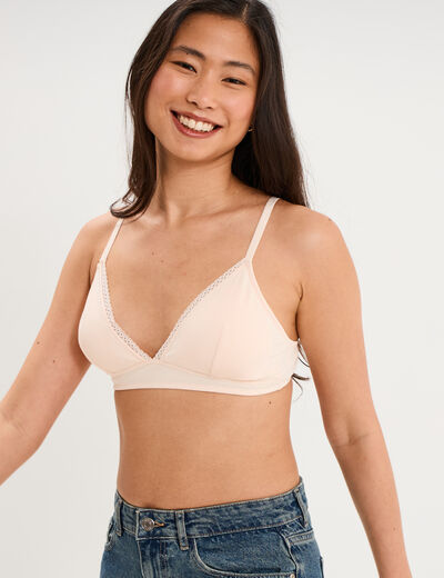Soutien-gorge triangle padd&eacute; coton rose clair femme