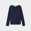 T-shirt col en V manches longues coton bleu marine femme