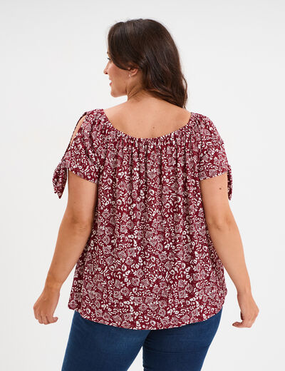T-shirt col bardot manches noeuds bordeaux femme grande taille