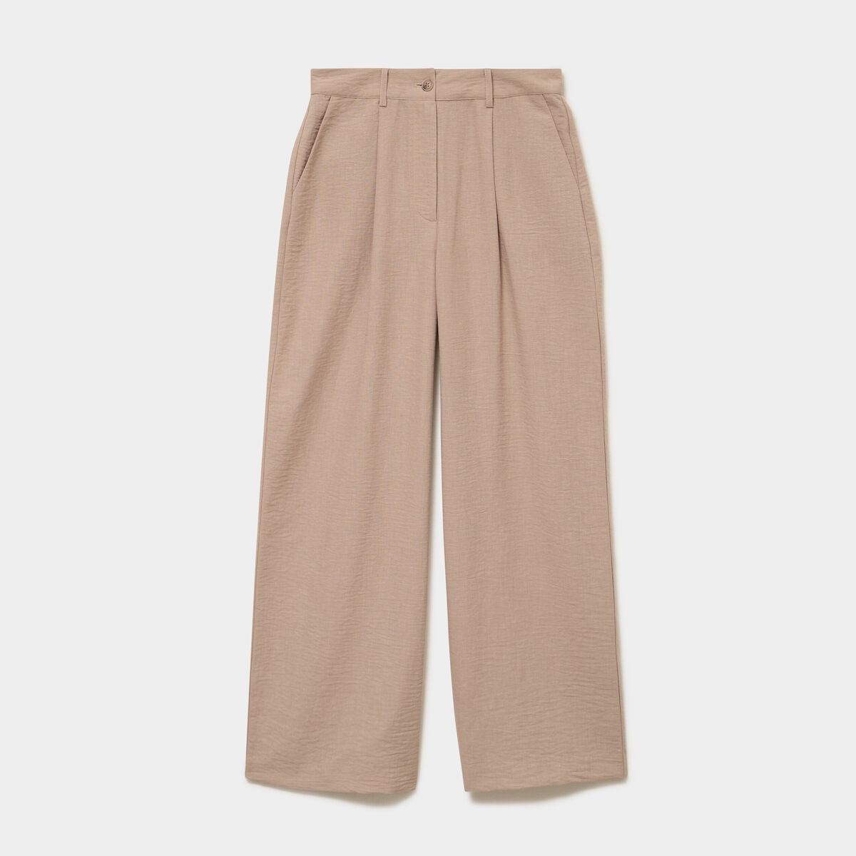 Pantalon large &agrave; pinces taille haute marron femme