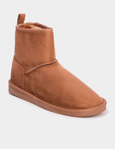 Bottines fourrées effet suédine marron femme