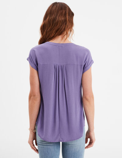 Blouse crépon manches courtes violet foncé femme