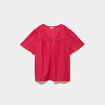 T-shirt broderie anglaise col tunisien rose cerise femme grande taille