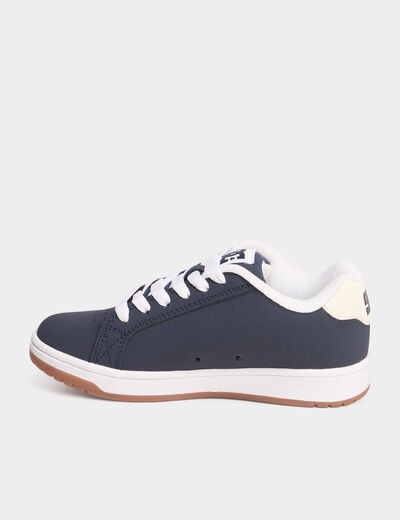 Tennis basses &agrave; lacets en cuir bleu marine gar&ccedil;on