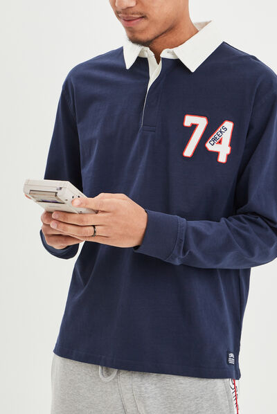 Polo manches longues Creeks bleu marine homme