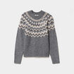 Pull col rond jacquard manches longues gris clair femme