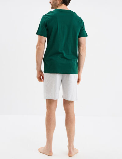 Ensemble pyjama short 2 pièces coton vert foncé homme