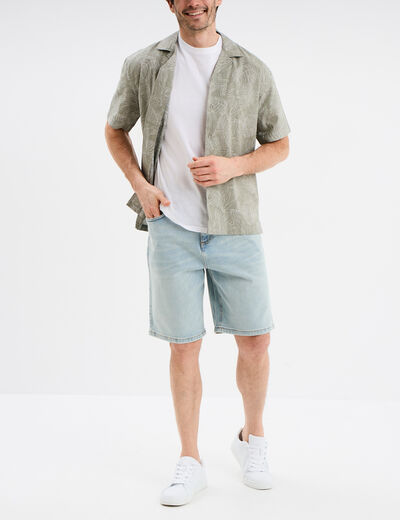 Bermuda en jean droit coton denim bleach homme