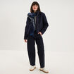 Pantalon ballon taille haute bleu fonc&eacute; femme