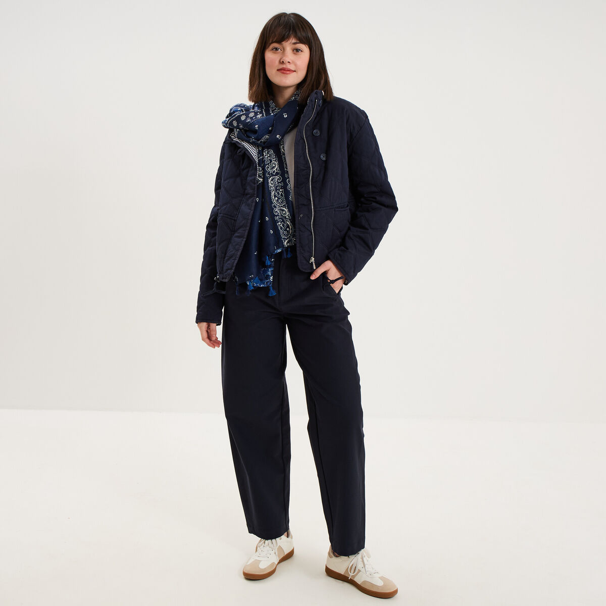 Pantalon ballon taille haute bleu fonc&eacute; femme