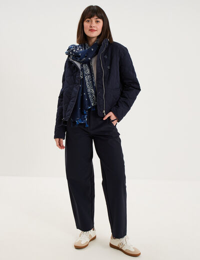 Pantalon ballon taille haute bleu fonc&eacute; femme