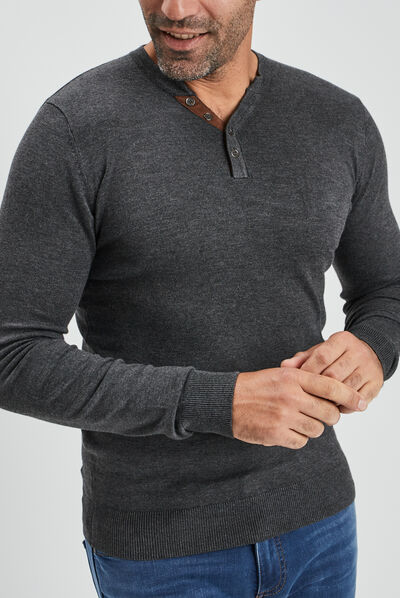 Pull manches longues gris foncé homme