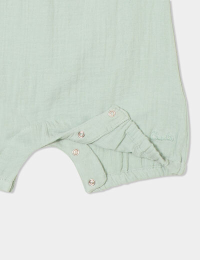 Combinaison bretelles fines gaze coton vert pastel bébé fille