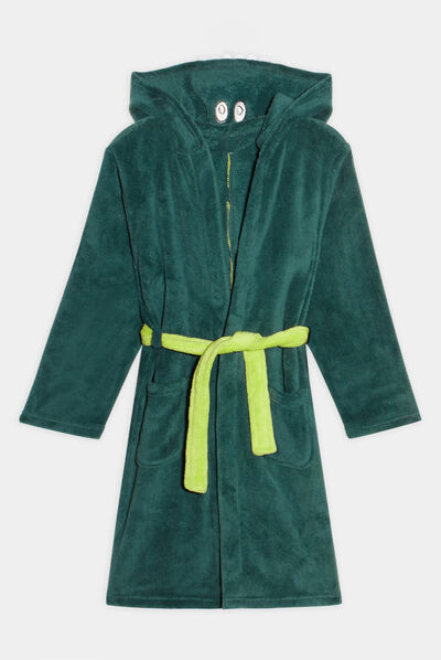 Peignoir ceinturé à capuche vert garçon