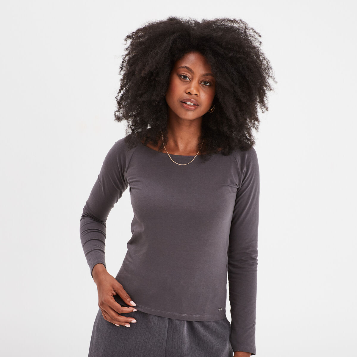 T-shirt encolure bateau Liberto gris foncé femme