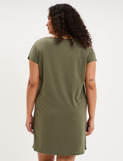 Chemise de nuit courte col rond coton vert kaki femme grande taille
