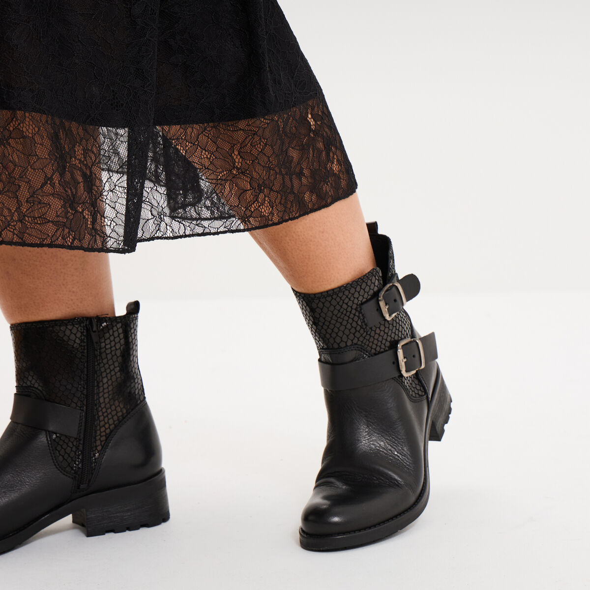 Jupe longue &eacute;vas&eacute;e en dentelle noir femme grande taille