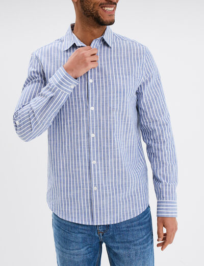 Chemise manches longues coton bleu homme