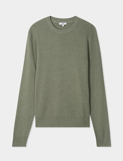 Pull avec col rond à relief vert kaki homme