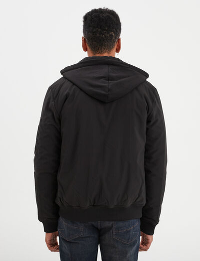 Veste bomber droite à capuche amovible noir homme