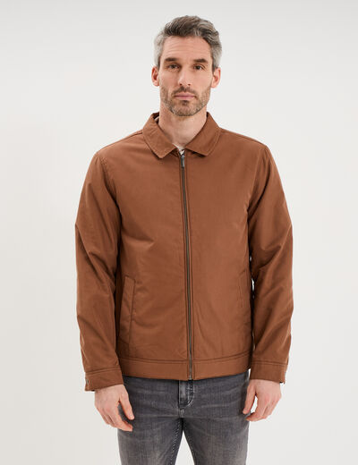 Blouson zipp&eacute; doubl&eacute; col &agrave; revers marron homme