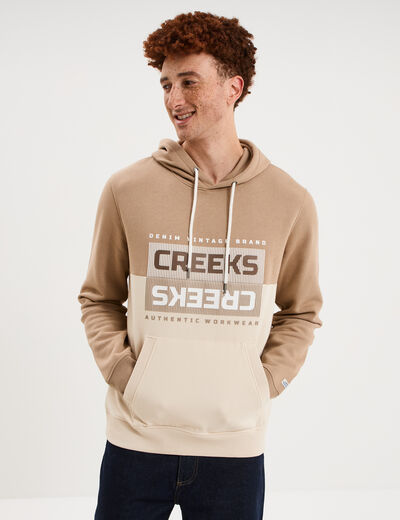 Sweat hoodie &agrave; capuche molleton taupe homme