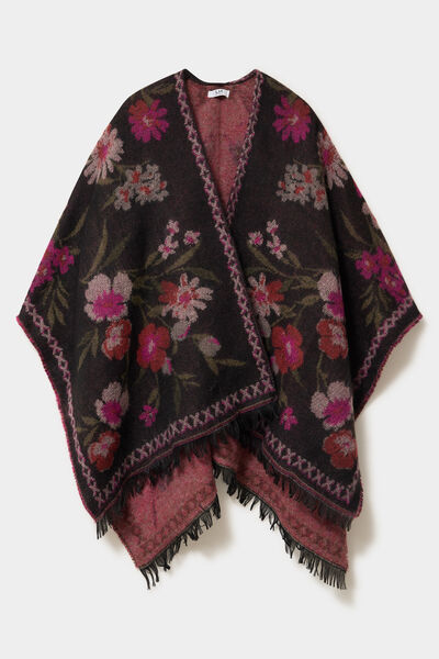 Poncho mi-long avec franges multicolore femme