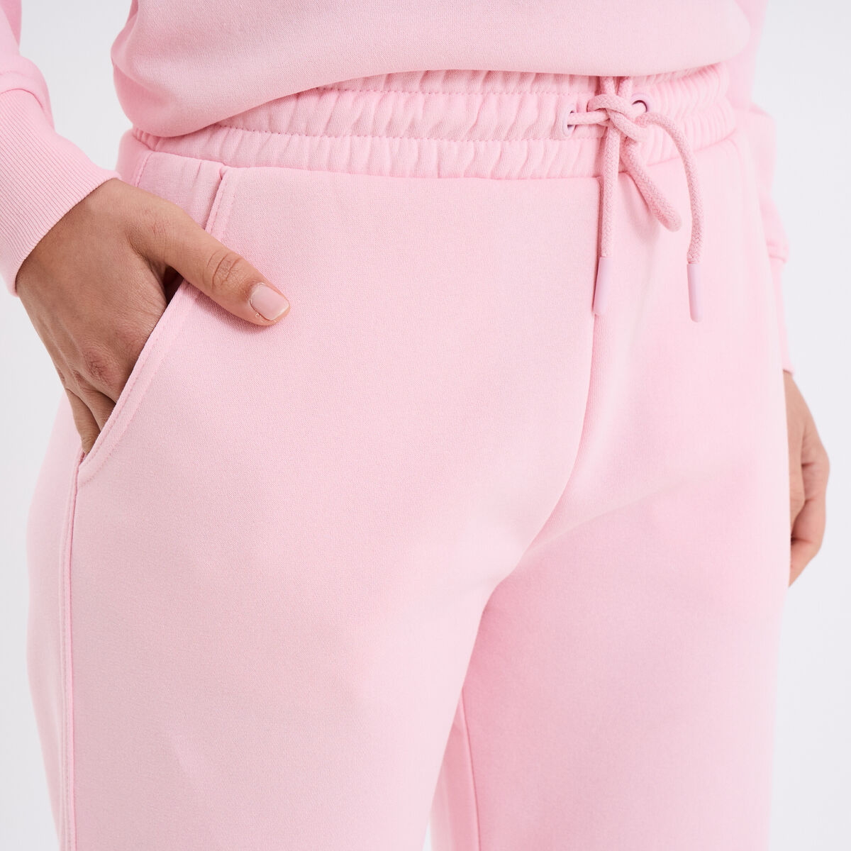 Pantalon jogging droit molleton rose clair femme