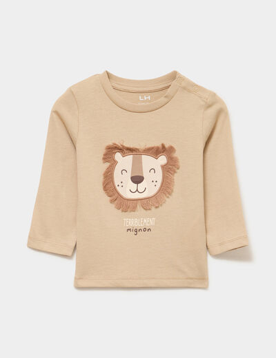 T-shirt manches longues coton marron clair b&eacute;b&eacute; gar&ccedil;on