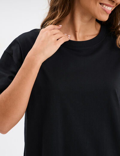 Robe t-shirt manches courtes coton noir femme